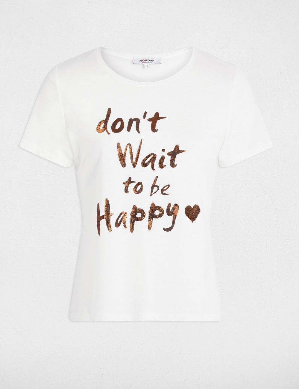 T-shirt col rond manches courtes blanc femme