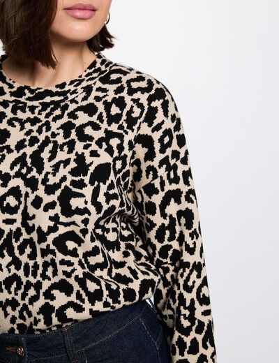 Pull col rond beige femme