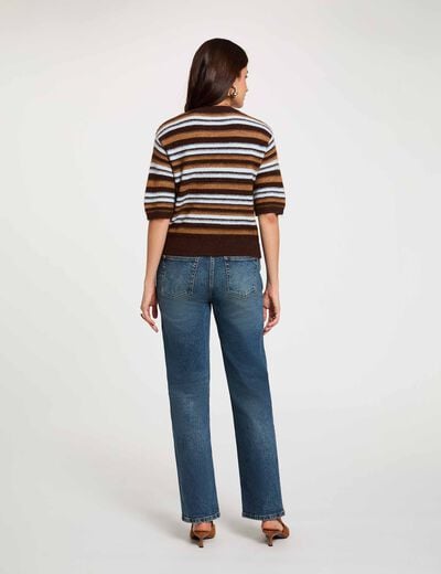 Jean droit taille haute denim stone femme