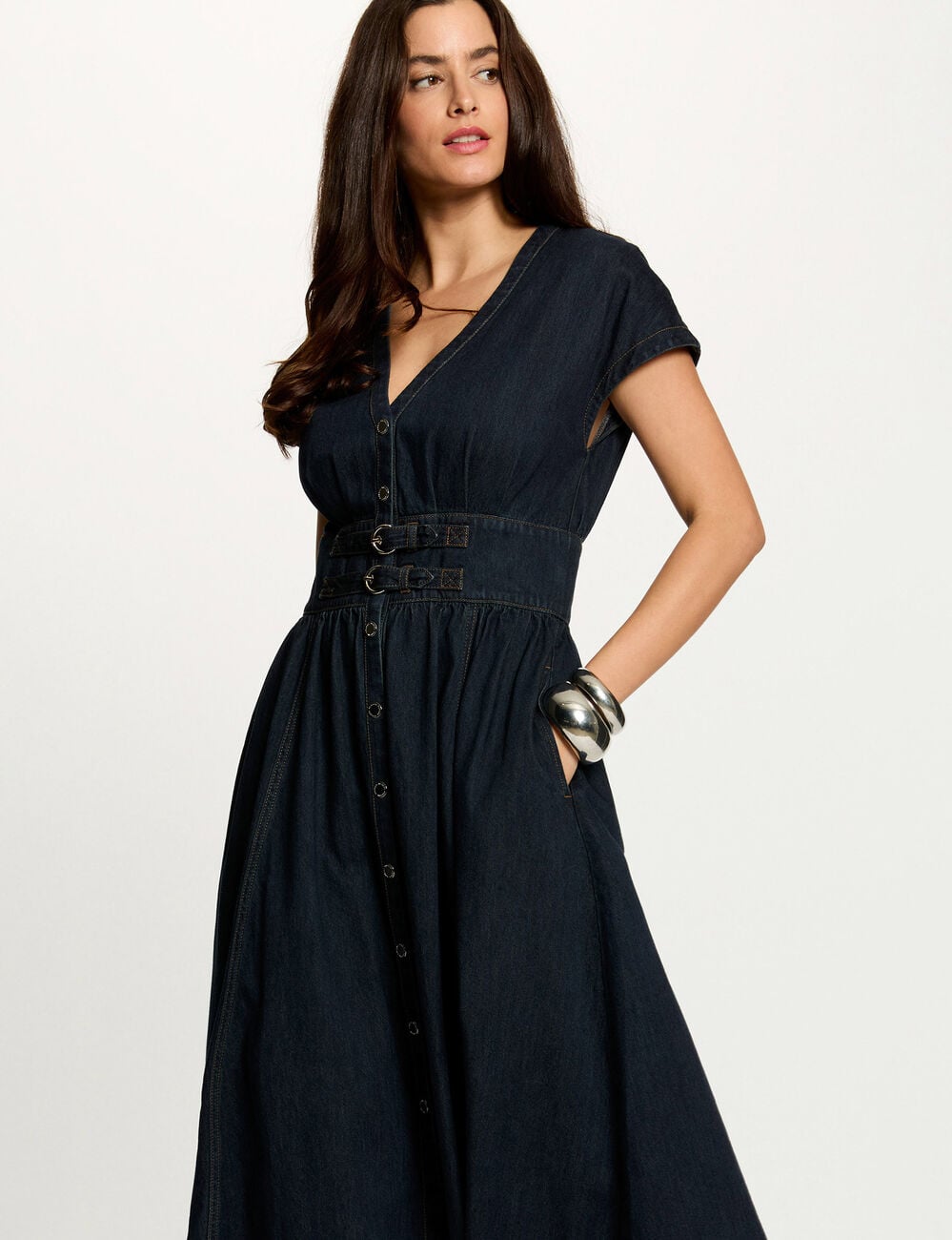 Midijurk van denim bleu vrouw