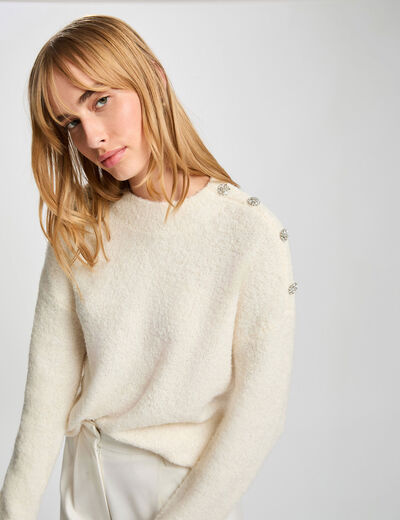 pull col montant et boutons ivoire femme Pull col montant et boutons ivoire femme