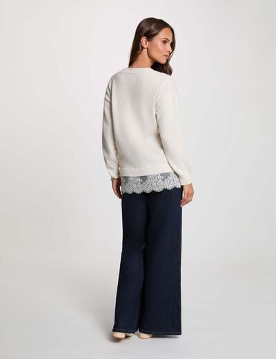 Pull col v manches longues ivoire femme