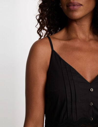 Robe fines bretelles col v noir femme