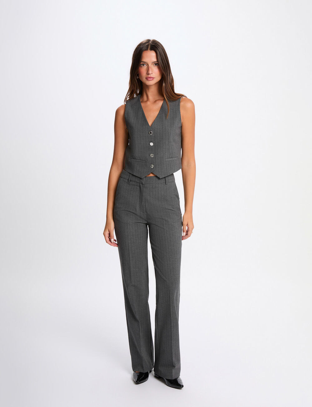 Gilet sans manches rayé gris moyen femme
