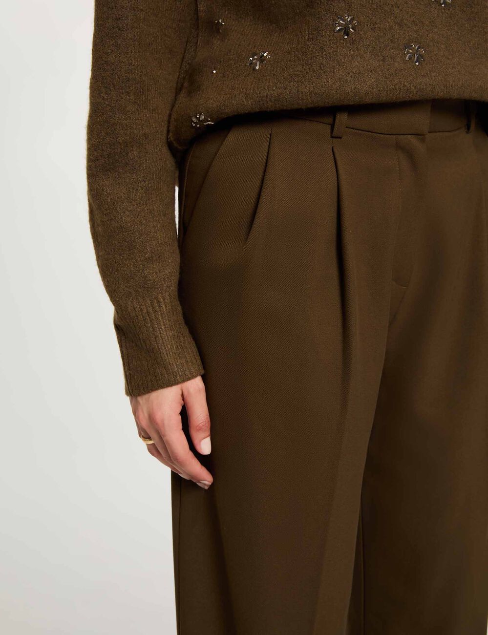 Hoge taille wijde broek brons vrouw