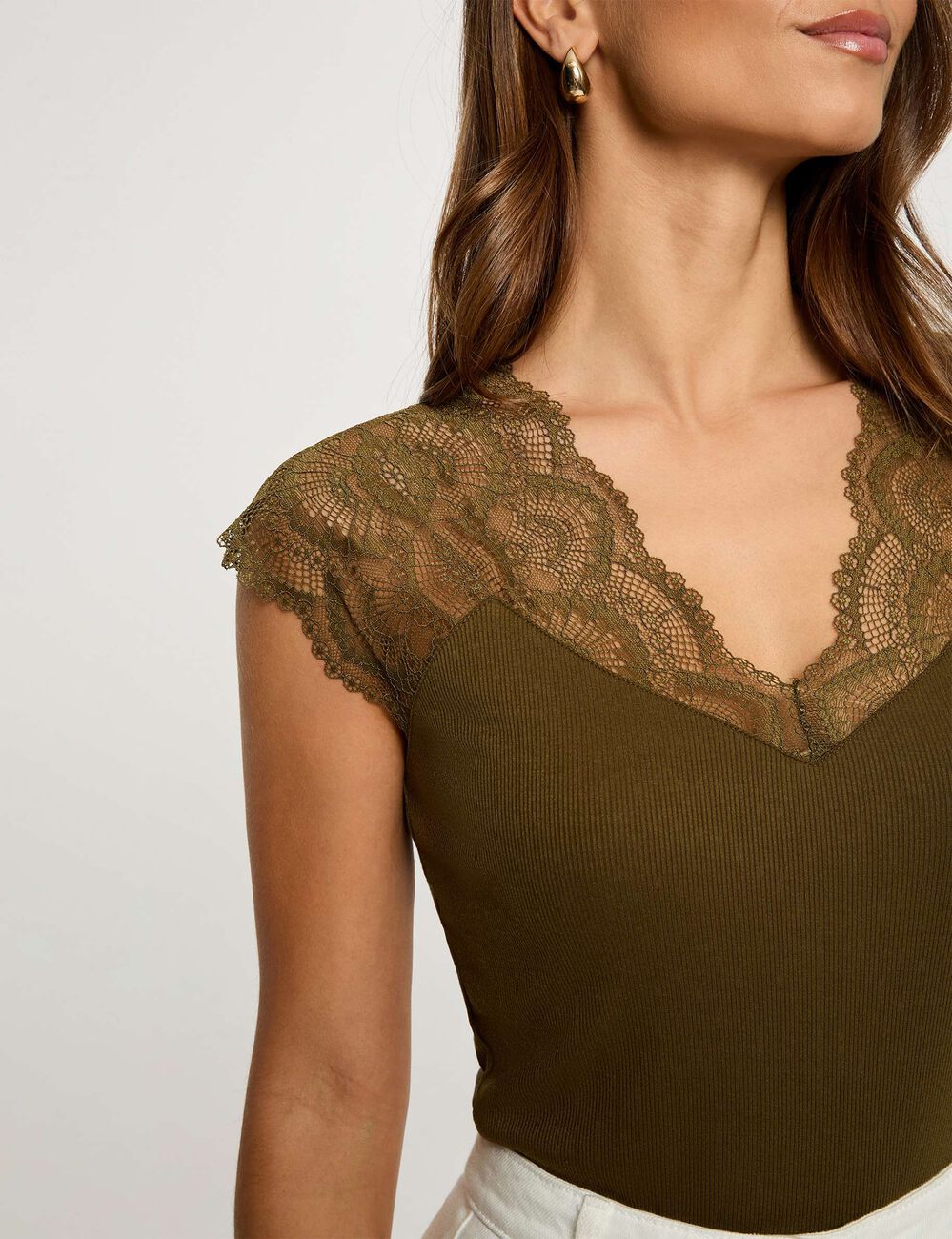 T-shirt manches courtes vert kaki femme