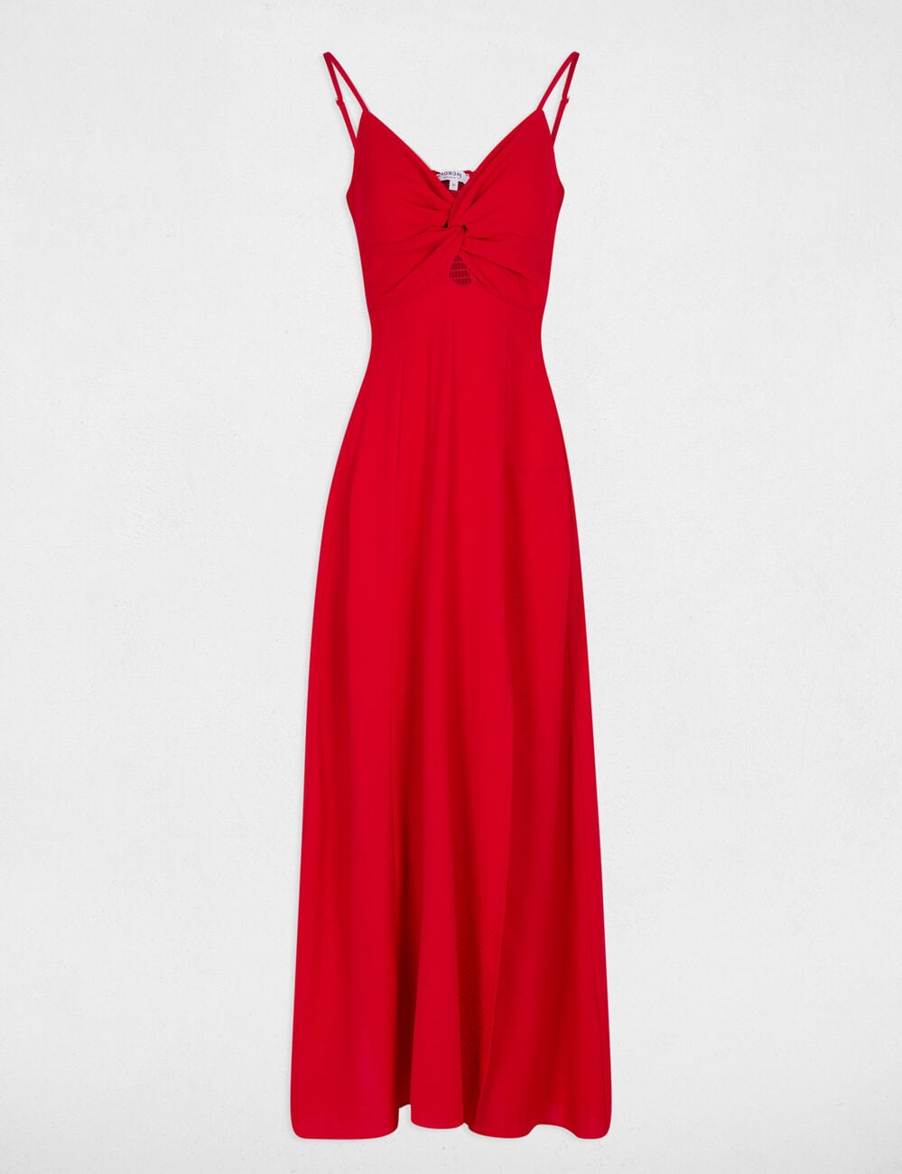 Robe longue droite fendue rouge femme