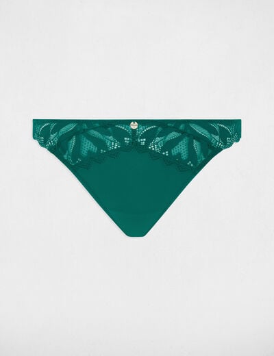 Tanga en dentelle vert femme
