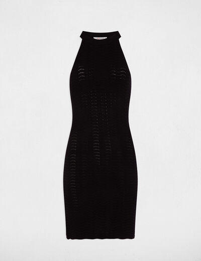 Robe tricot courte ajust&eacute;e noir femme