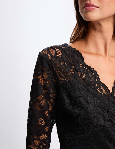 Robe dentelle col v noir femme