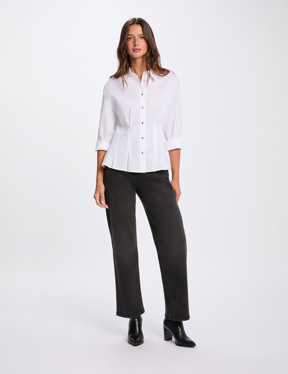 Chemise cintrée col à revers blanc femme