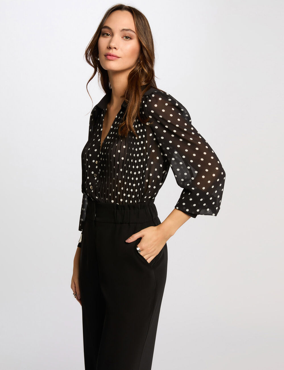 Lange mouwen blouse met stippen zwart vrouw