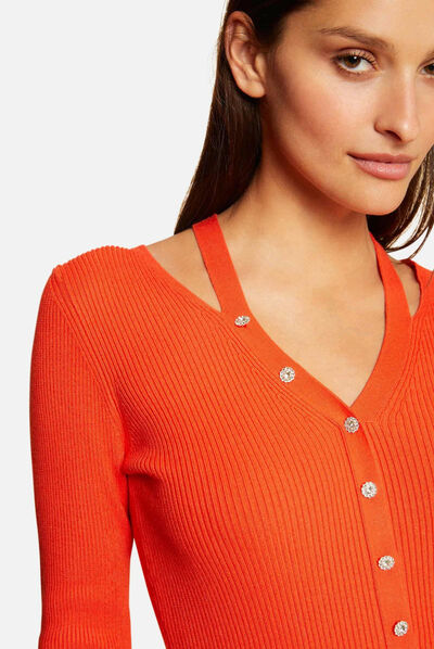 Trui met lange mouwen en knopen oranje vrouw