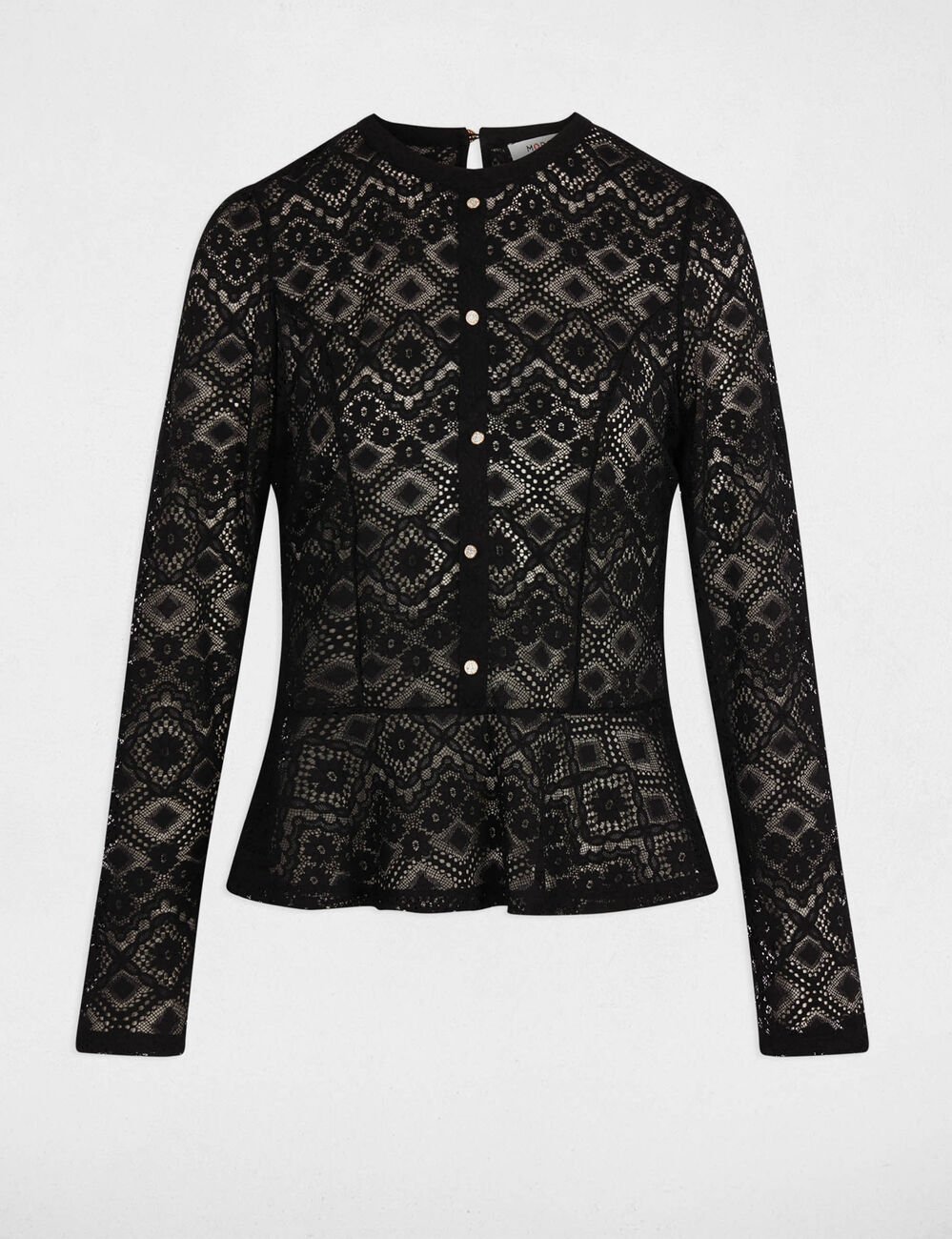 Getailleerd kanten T-shirt zwart vrouw