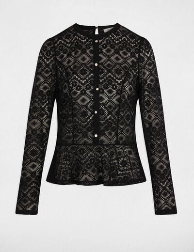 Getailleerd kanten T-shirt zwart vrouw