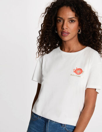 T-shirt met ronde hals en print helder wit vrouw