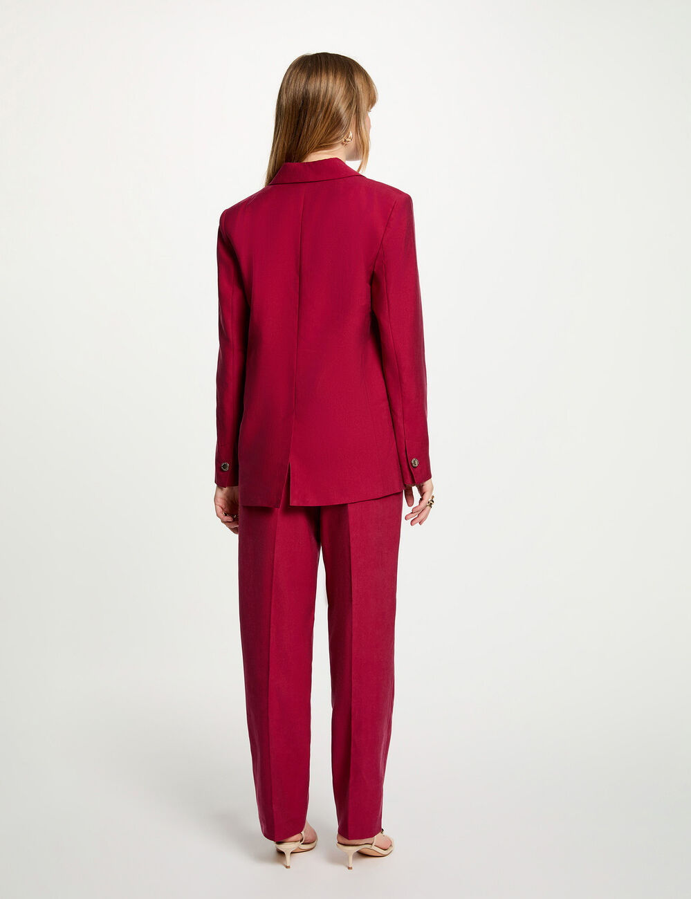 Pantalon taille haute bordeaux femme