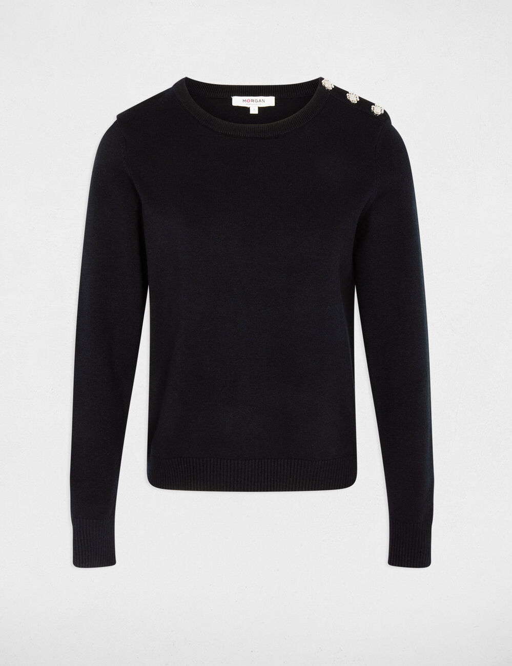 Pull col rond boutons bleu marine femme