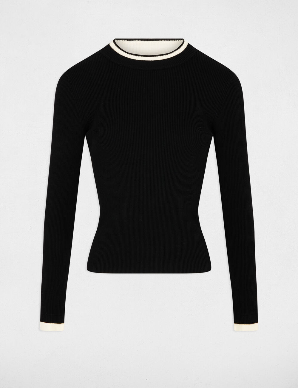 Pull court col montant noir femme