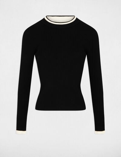 Pull court col montant noir femme