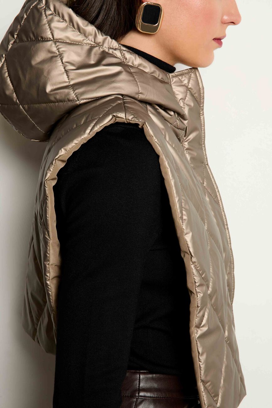 Poncho met gewatteerde kraag couleur cuivre vrouw