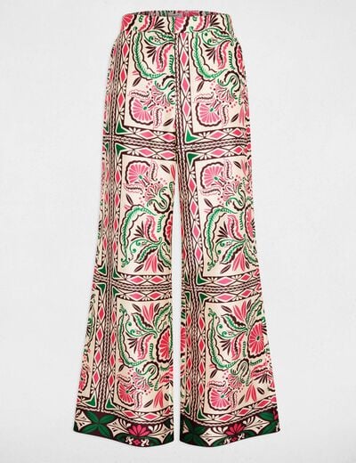 Pantalon large satin&eacute; multicolore femme