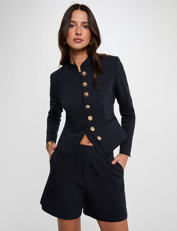 Short taille haute large bleu marine femme