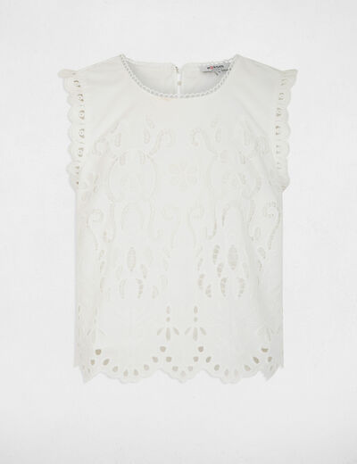 Mouwloze kanten top helder wit vrouw