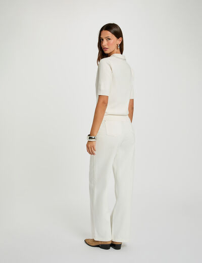 Pull ajusté col polo ecru femme