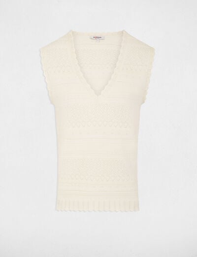 Pull ajust&eacute; col v ivoire femme