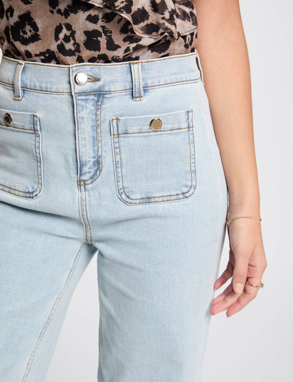 7/8 broek met wijde pijpen gebleekt denim vrouw