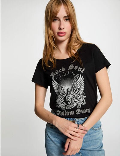 T-shirt à inscription noir femme