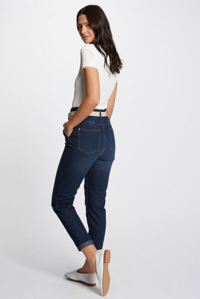 Slim jeans elastische taille raw jeans vrouw