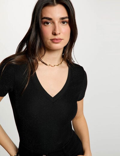 Getailleerd V-hals T-shirt zwart vrouw