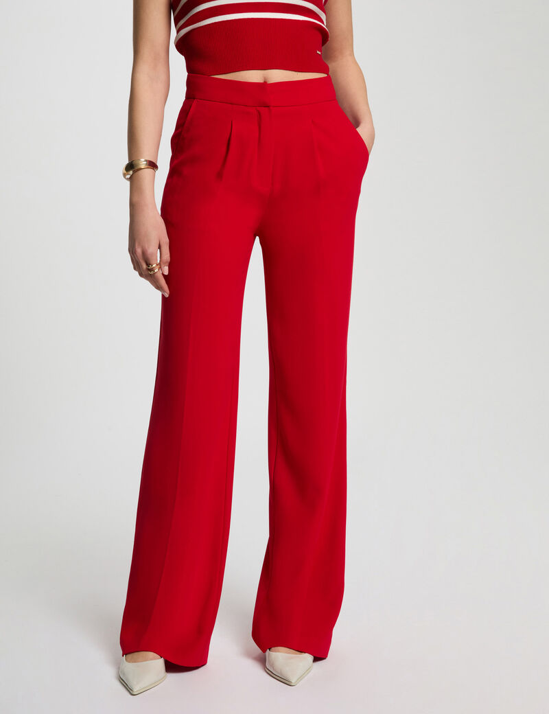 Pantalon large à pinces rouge femme