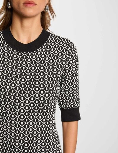 Robe tricot ajustée imprimée noir femme