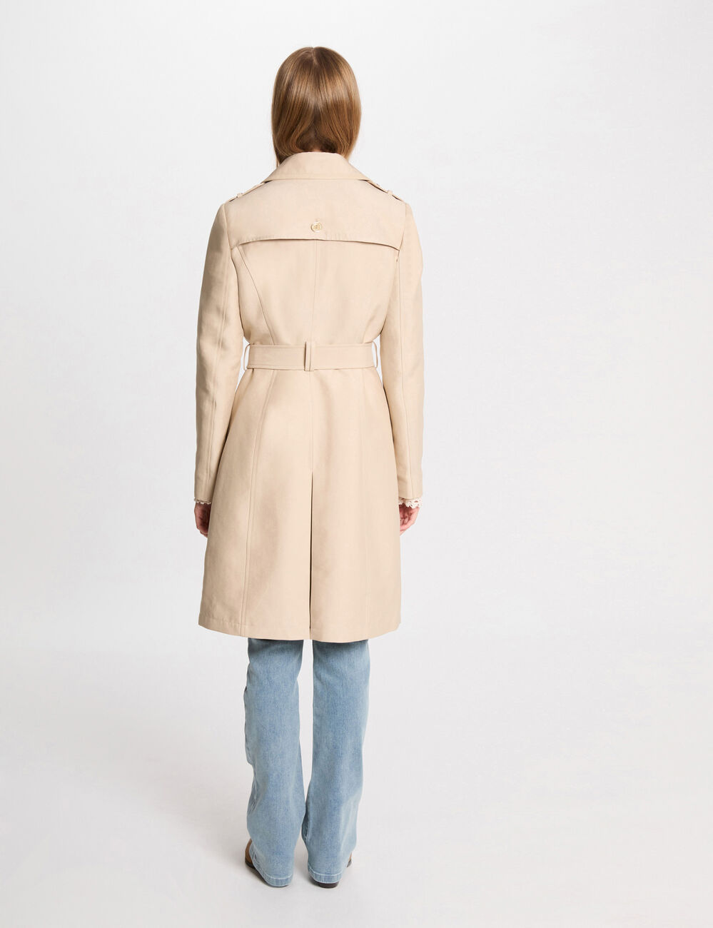 Lange trenchcoat met riem zand vrouw