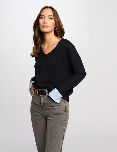 V-hals trui marineblauw vrouw