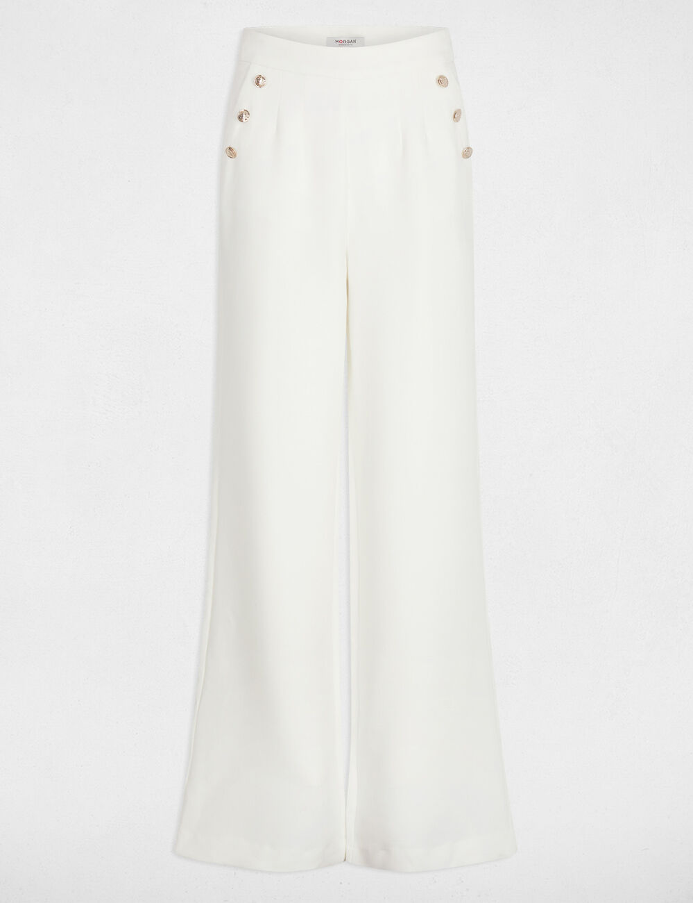 Wijde broek met knopen helder wit vrouw