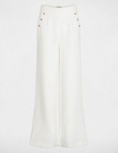 Wijde broek met knopen helder wit vrouw