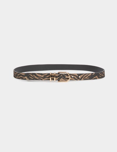 Ceinture fine zébrée noir femme