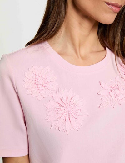T-shirt droit col rond rose femme