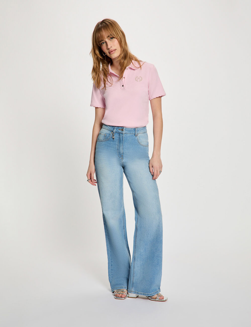 Maille l&eacute;g&egrave;re col &agrave; revers rose femme