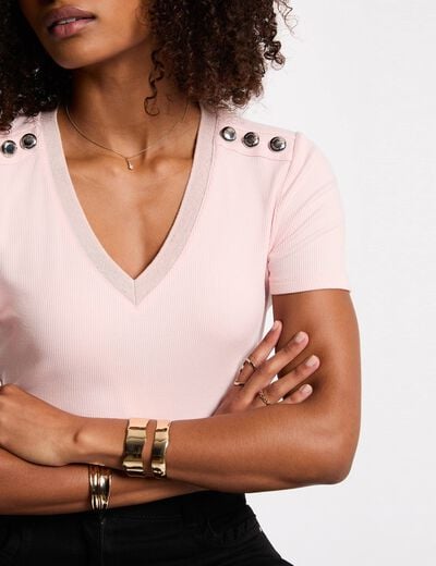 T-shirt manches courtes rose clair femme