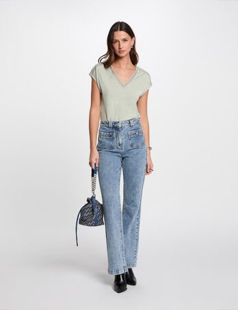 Wijde jeans dubbel stone washed denim vrouw