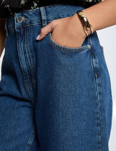 Hoge taille short ruw denim vrouw