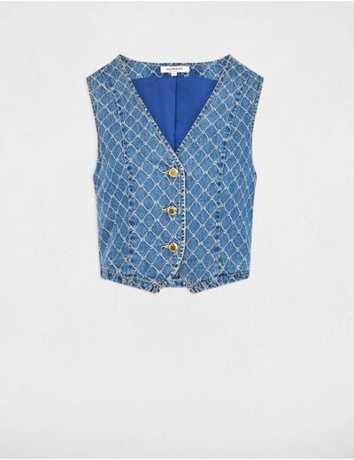 Mouwloos denim gilet stone washed denim vrouw