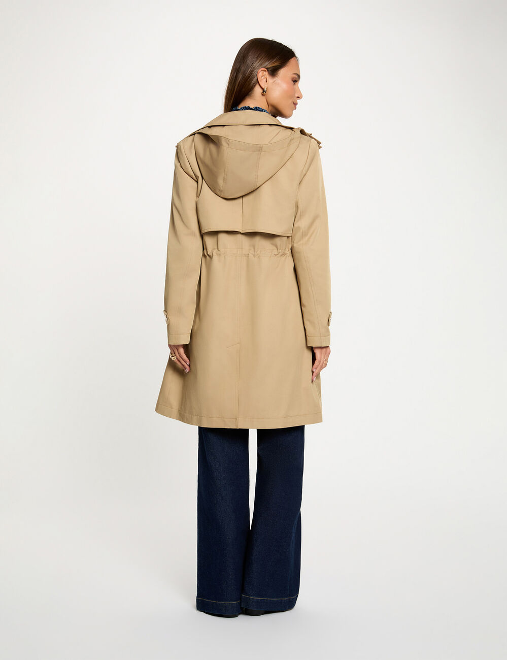 Parka longue col montant beige femme