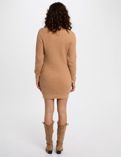 Robe courte tricot beige femme