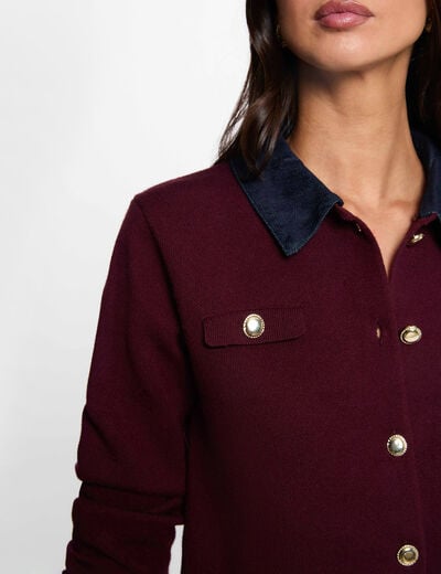 Gilet court col &agrave; revers prune femme